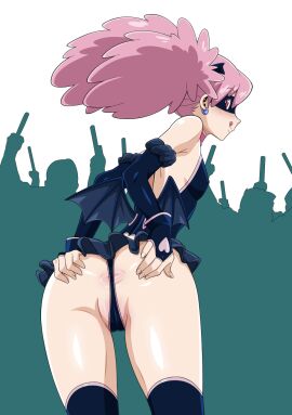 anus_peek anus_spread bat_wings blushing boku_no_hero_academia breasts female haneyama_kazuho masked masked_female my_hero_academia pink_hair pop_step short_skirt small_breasts spreading_anus spreading_ass straw_(yokubou_hiroba) vigilante:_my_hero_academia_illegals