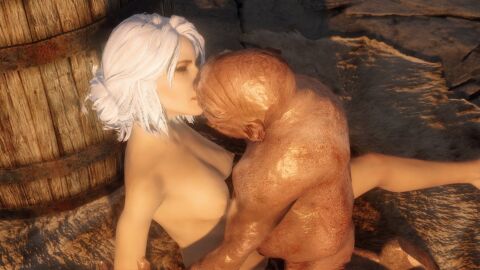 3d breasts cavalorn13 ciri closed_eyes completely_nude female kissing light-skinned_female light_skin monster nipples nude the_witcher_(series) the_witcher_3:_wild_hunt white_hair
