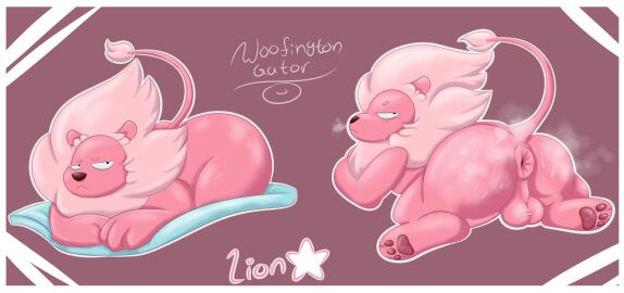 absurd_res angry anus ass balls bed big_ass big_butt bodily_fluids cartoon_network digital_media_(artwork) felid feline feral fur furniture genitals hi_res huge_ass huge_butt lion lion_(steven_universe) looking_back lying lying_on_bed male male_only mammal musk musk_clouds musky_butt nude on_bed pantherine pawpads pink_body pink_fur presenting presenting_anus presenting_balls presenting_hindquarters puffy_anus sigh simple_background solo spread_legs spreading steven_universe sweat sweaty_ass sweaty_balls sweaty_butt sweaty_genitalia tail thick_thighs woofington_gator