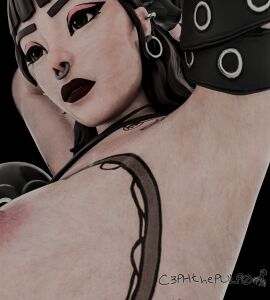 1girls 3d 3d_(artwork) armpits arms_behind_back arms_up breasts cephthepulpo epic_games female fortnite goth goth_girl naked_female nipple_slip nude nude_female phaedra_(fortnite) solo tattoo tattoos topless