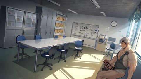 1boy bara beard beefy biceps big_breasts big_penis black_hair blue_eyes blush bottomless breasts cardboard_box ceiling ceiling_light censor_bar censored censored_penis chest_hair clock clothed computer daddy dark_room dilf doodles erection excessive_pubic_hair fluorescent_light gay grin hi_res holding_penis huge_cock hunk imminent_orgasm indoors jerking looking_at_penis looking_down male male_only masculine_male masturbation mature_male meeting_room microwave morning multicolored_hair muscles muscular muscular_arms muscular_ass muscular_chest muscular_legs muscular_male muscular_thighs nullqllun office office_chair open_clothes oppai original original_character pants_down pecs penis penis_bigger_than_head precum precum_drip pubic_hair quadriceps reflection shelf short_hair sideburns sitting sitting_on_couch solo spread_legs steam steamy_breath sunlight sweat sweatdrop table text thick_arms thick_neck thick_penis thick_thighs tight_clothing time_lapse tough_guy tremble_spikes trembling triceps two-tone_hair uniform very_high_resolution vest white_hair whiteboard window yaoi