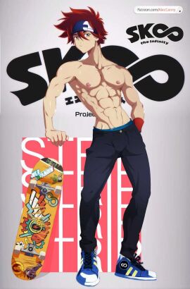1boy abs aleccanny brown_eyes gay gay_male looking_at_viewer male male_only muscles muscular muscular_male no_shirt patreon patreon_logo patreon_username pecs posing posing_for_picture posing_for_the_viewer red_hair reki_kyan shiny_skin sk8_the_infinity skateboard yaoi