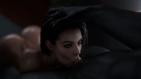 1boy 1girls 3d blowjob capcom cum_in_mouth deepthroat fellatio female female_focus jill_valentine jill_valentine_(sasha_zotova) male mr_x penis resident_evil stephanie23
