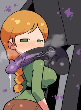 1boy 1girls alex_(minecraft) balls bedroom_eyes big_balls big_penis bigger_male black_body blush_lines blushing clothed_female_nude_male clothing crap-man enderman female female_human female_on_monster green_eyes half-closed_eyes heavy_breathing height_difference hiryouman human imminent_sex interspecies long_hair looking_back looking_to_the_side male minecraft minecraft_mob mob mojang monster monster_on_female monster_on_human orange_hair penis penis_on_shoulder pleasure_without_expression precum precum_drip smaller_female steamy_breath straight veins