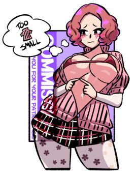 1girls bikini bikini_top bikini_under_clothes blush breasts damonfive0 english_text female frown haru_okumura large_breasts looking_at_viewer micro_bikini miniskirt okumura_haru pantyhose persona persona_5 plaid plaid_skirt short_hair skirt solo standing swimsuit thought_bubble