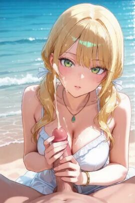 1boy 1boy1girl 1girls ai_generated bracelet breasts code_geass cum day dress ejaculation erection female handjob jewelry lips looking_at_viewer male ocean oldrin_zevon outdoors parted_lips penis pov projectile_cum solo_focus straight tagme veins video water