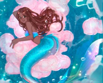 ariel ariel_(halle_bailey) breasts cogamori color colored ebony female long_hair medium_breasts merfolk mermaid mermaid_girl mermaid_tail tagme tan_body tan_skin the_little_mermaid the_little_mermaid_(2023)