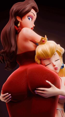 2girls 3d 9:16 animated animation ass ass_focus blonde_hair blue_eyes breasts brown_hair butt_focus closed_eyes crown dat_ass dat_butt donkey_kong_(series) doopysart_(artist) dress female from_behind gif grabbing_another's_ass grabbing_ass hug huge_ass hugging_ass light-skinned_female light_skin looking_at_viewer looking_back mario_(series) medium_breasts multiple_females multiple_girls nintendo pauline pauline_(mario) pink_lipstick princess_peach red_dress red_lipstick super_mario_bros. tagme vertical_video yuri