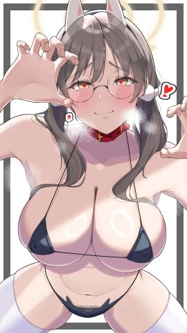 1girls absurd_res absurdres animal_ear_hairband armpits bare_armpits bare_arms bare_belly bare_chest bare_hands bare_midriff bare_navel bare_shoulders bare_skin bare_thighs bare_torso belly belly_button bikini bikini_bottom bikini_top black_bikini black_bikini_bottom black_bikini_top black_micro_bikini black_string_bikini black_swimsuit black_swimwear blue_archive blush blush_lines blushing_at_viewer blushing_female breasts brown-haired_female brown_eyebrows brown_hair choker cleavage closed_mouth collar collarbone covered_nipples dot_nose elbows embarrassed embarrassed_female exposed exposed_armpits exposed_arms exposed_belly exposed_midriff exposed_shoulders exposed_thighs exposed_torso female female_focus female_only fingernails fingers glasses groin hair_between_eyes half_naked halo heart heart-shaped_pupils heart_eyes high_resolution highres horny horny_female large_breasts legs legs_apart legs_spread legwear leotard light-skinned_female light_skin lips long_hair looking_at_viewer micro_bikini moe_(blue_archive) navel nipple_bulge pussy red_choker red_collar shiny_breasts shiny_skin shoulders simple_background slender_body slender_waist slim_female slim_waist smile smiling smiling_at_viewer solo spread_legs standing stockings string_bikini swimsuit swimwear thick_thighs thighhighs thighs thin_waist tokiyori_(toyo_illust) upper_body v-line white_background white_legwear white_leotard white_stockings white_thighhighs yellow-eyed_female yellow_eyes yellow_halo