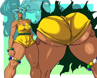 1girls ass bent_over big_ass bottom_heavy brazilian brazilian_female brazilian_miku bubble_ass bubble_butt charge_sol ear_piercing earrings fat_ass female female_only hatsune_miku huge_ass large_ass latin_american_hatsune_miku_(meme) looking_at_viewer massive_ass piercing png presenting presenting_hindquarters shirt shorts solo tanline tanned tanned_skin text_on_clothing thick_ass thick_thighs vocaloid wide_hips yellow_shorts