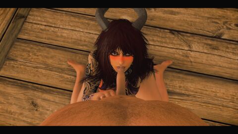 akilandi blowjob original_character penis red_hair skyrim succubus succubus_horns sucking_penis video_games