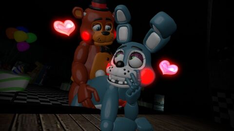 2boys 3d 3d_(artwork) 3d_model 3d_render arcade balloon blue_eyes blush five_nights_at_freddy's five_nights_at_freddy's_2 freddyxbonnie garry's_mod green_eyes lighting love male male/male night poster posters sex slayerthefox115 stage table toy_bonnie_(fnaf) toy_freddy_(fnaf)