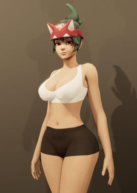 3d ass bra breasts female hips kiriko_(overwatch) overwatch overwatch_2 shorts thighs