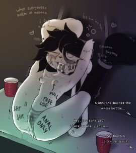 1girls 2024 after_anal after_oral after_sex alcohol anal anal_only anal_only_text anthro arms_tied arrow_pointing_to_nipple ass beverage black_hair black_spots blush bodily_fluids body_writing bondage bottomwear bound breasts chest_tuft clementyne clothed clothing container cookie_(clementyne) covered_pussy crying crying_laughing cum cum_in_ass cum_inside cum_on_ass cum_on_breasts cum_on_butt cum_on_tongue cup dialogue drooling drunk drunk_sex english_text explicitly_stated_nonconsent fangs female female_focus female_only flexible free_use fur furniture furry genital_fluids grey_nipples hair half-closed_eyes hands_behind_back hands_behind_head hands_tied heart_symbol hi_res hiccuping imminent_rape imminent_sex insult lagomorph laugh legs_above_head legs_behind_head legs_over_head legs_tied legs_up leporid long_ears looking_pleasured makeup mammal marker markings mascara mascara_tears mating_press messy_hair narrowed_eyes nipple_piercing nipples offscreen_character offscreen_male on_table one_eye_half-closed orientation_play original panties panties_only party pattern_bottomwear pattern_clothing pattern_panties pattern_underwear piercing public public_nudity public_sex public_use pussy rabbit red_solo_cup restraints rope rope_bondage saliva sex shaded shaking skinny skinny_female slim slim_female small_breasts solo solo_cup spots spotted_body spotted_fur spread_legs spreading striped_bottomwear striped_clothing striped_panties striped_underwear stripes substance_intoxication sweat sweatdrop table tally tally_marks tears teeth text thick_thighs tongue tongue_out toony topless trembling tuft underwear underwear_only vaginal_fluids white_body white_fur