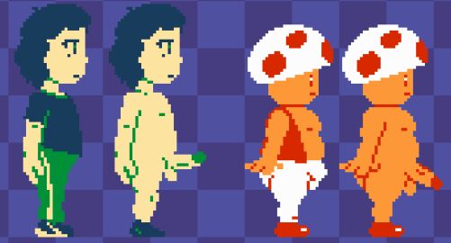2boys 2d 2d_(artwork) 8-bit balls bare_shoulders beauty_mark black_hair blue_shirt bulge bulge_through_clothing checkered_background chubby chubby_male clothed clothing completely_nude erection femboy full_body fully_clothed green_eyes green_pants human humanoid latino latino_male light-skinned_male light_skin male male_only mario_(series) mole mole_under_eye mushroom mushroom_humanoid naked naked_male narrowed_eyes nathan_(thewastetunnels) nes nes_toad_(mario) neutral_expression nintendo nude nude_male original original_character penis pixel_art red_vest shirt shoes short_hair short_sleeves side_view sleeveless slightly_chubby slightly_chubby_male socks sona sprite sprite_sheet standing super_mario_bros. super_mario_bros._(nes) tan_body tan_skin thewastetunnels tired_eyes toad_(mario) toony vest white_eyes white_pants young