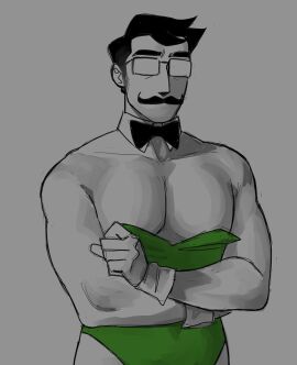 1boy bowtie bowtie_collar breasts bunny_ears bunny_suit bunnysuit color crossdressing glasses grandpa_harley headgear headwear homestuck leotard looking_at_viewer male male_focus male_only masculine masculine_crossdresser muscular oversized_clothes partially_colored playboy_bunny short-haired_male short_hair sickhoondr solo solo_male