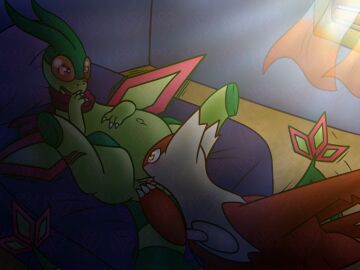 2025 4:3 absurd_res animal_genitalia bed blush bodily_fluids cloaca cloacal cloacalingus curtains daybreakshifter digital_drawing_(artwork) digital_media_(artwork) duo female female/female feral flygon furniture generation_3_pokemon genital_fluids genitals hi_res latias legendary_pokemon lying nintendo on_back on_bed oral pillow pokemon pokemon_(species) pregnant pregnant_female pregnant_feral pregnant_sex red_eyes scar scarf sex shaded tail tail_motion tailwag type_advantage watermark yellow_eyes