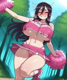 11_22 ^_^ ai_generated big_breasts blush bouncing_breasts cheering cheerleader closed_eyes covered_nipples embarrassed female genderswap_(mtf) heavy_breathing huge_breasts jumping kirito large_breasts long_hair midriff motion_lines nervous_smile panties pink_panties pink_skirt pink_tank_top pleated_skirt rule_63 skirt smile socks sweat sword_art_online tank_top thick_thighs twitching underboob white_socks wide_hips