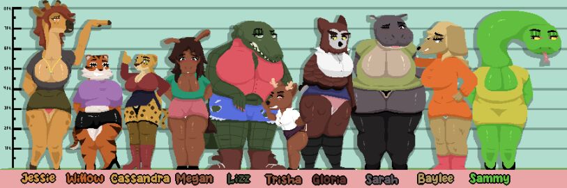 10girls 2025 6+girls alligator anthro anthro_female anthro_only antlers ass baylee_(shoestrang) big_ass big_breasts bird black_eyes black_thong blonde_hair blue_background blue_panties blush boots breasts brown_body brown_eyes brown_feathers brown_fur brown_hair brown_spots canid canine canis cassandra_(shoestrang) casual_friday_(shoestrang) cervid cervine character_name character_sheet cheetah cleavage crocodile crocodile_girl crocodilian deer deer_girl dog dog_girl domestic_dog donkey donkey_girl dress equid equine eyebrows eyelashes eyeshadow felid feline felis female female_only fur furry furry_female giraffe giraffe_girl giraffid gloria_(shoestrang) green_body green_dress green_eyes green_scales green_skin grey_body high_heel_boots high_heels hippopotamid hippopotamus huge_ass huge_breasts jessie_(shoestrang) jewelry large_ass large_breasts leopard leopard_girl lineup lizz_(shoestrang) long_hair long_neck mammal megan_(shoestrang) necklace orange_eyes orange_fur original original_character original_characters owl owl_girl painted_fingernails painted_nails panties pink_eyes pink_nails pink_panties pixel_art purple_eyes reptile reptile_girl sammy_(shoestrang) sarah_(shoestrang) scalie scalie_female shoestrang shorts skirt snake snake_girl spotted_fur striped_fur tan_fur thick thick_ass thick_thighs thighhighs thighs thong tiger tiger_girl trisha_(shoestrang) url voluptuous voluptuous_female white_fur wide_hips willow_(shoestrang) yellow_eyes yellow_fur
