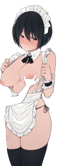black_hair breasts female kemuri_haku large_breasts maid maid_headdress maid_uniform wip