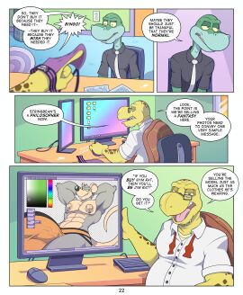 2024 4_fingers anole anthro anti_dev big_bulge black_clothing black_shirt black_topwear blue_body blue_countershading bow_tie bulge chair chin_spikes clothed clothing comic countershade_face countershading desk detailed_bulge dialogue digital_drawing_(artwork) digital_media_(artwork) duo english_text eyewear facial_spikes fingers furniture genital_outline glasses green_body green_eyes green_scales half-closed_eyes hands_behind_head hi_res holding_clothing holding_jockstrap holding_object holding_underwear huge_bulge humanoid_hands hyper hyper_bulge inside jim_rat jockstrap lizard looking_at_another male mammal mature_anthro mature_male mr._swift_(anti_dev) murid murine narrowed_eyes necktie office on_chair penis penis_outline purple_clothing purple_jockstrap purple_underwear rat reptile rodent scales scalie sea_turtle shirt sitting sitting_on_chair slim slim_anthro slim_male speech_bubble spikes spikes_(anatomy) table text topwear tripp_(anti_dev) turtle underwear untied_bow_tie wearing_glasses white_clothing white_necktie white_shirt white_topwear window yellow_body yellow_scales yellow_sclera