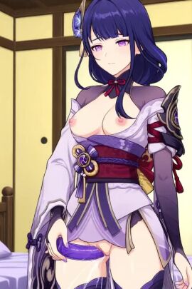 1girls ai_generated breasts dildo dildo_insertion ejaculation female female_ejaculation female_masturbation fishnet_legwear genshin_impact large_dildo masturbating masturbation on_bed pussy pussy_juice raiden_shogun skirt small_breasts solo solo_female solo_focus squirt squirting straining tagme thighhighs topless veiny_dildo video