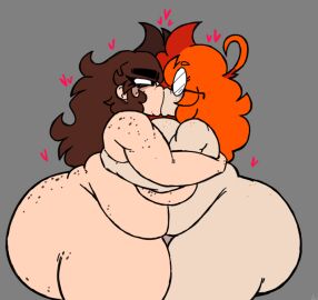 2girls amber_(asinine247) areolae ass ass_from_the_front big_ass big_belly big_breasts big_butt breasts bubble_ass bubble_butt chubby chubby_female cristina_(sillytoad) fat female freckles freckles_on_ass freckles_on_face glasses hug huge_ass huge_breasts huge_hips huge_thighs kiss_on_lips kissing large_ass large_breasts lesbian lesbian_kiss long_hair naked naked_female opaque_glasses orange_hair original original_character sillychubbytoad thick_ass thick_thighs wide_hips yuri
