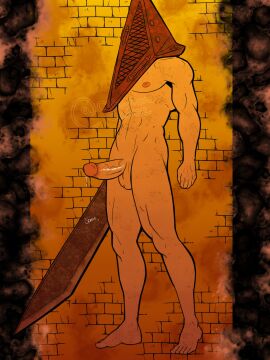 1boy abs artist_name artist_signature balls bara biceps brick_wall dead_by_daylight erection faceless_male feet humanoid light-skinned_male light_skin male male_only monster muscles muscular muscular_male naked naked_male nipples nude nude_male oblivionscribe pecs penis pyramid_head silent_hill smooth_chest smooth_penis solo solo_male standing standing_position sword twitter_username veiny_penis video_games weapon yaoi