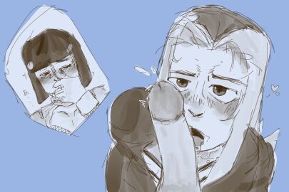 2boys blowjob bruabba bruno_buccellati gay jojo's_bizarre_adventure leone_abbacchio male male/male male_only monochrome vento_aureo yaoi