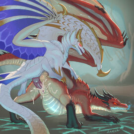 absurd_res angry belly big_belly bodily_fluids capcom claws clenched_teeth cum cum_in_vagina cum_inside dhalek dominant dominant_male dragon duo elder_dragon female female_penetrated feral genital_fluids genitals glowing glowing_eyes hi_res horn huge_belly male male/female male_penetrating male_penetrating_female membrane_(anatomy) membranous_wings monster_hunter mythological_creature mythological_scalie mythology open_mouth penetration penis pregnant primordial_malzeno safi'jiiva scales scalie sex tail teeth vaginal_penetration vulva wings