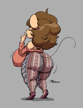1female 1girls anthro big_ass big_breasts flare_pants forbidden_pants huge_ass huge_breasts joaoppereiraus mouse pants rat rear_view shortstack simple_background tagme