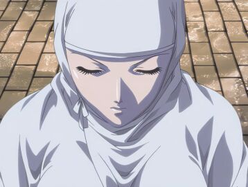 1girls 2005 animated anime_screenshot beads bible_black bible_black_new_testament breasts closed_eyes female large_breasts mature_female monk religious robe shin_bible_black smile tagme takashiro_hiroko veil