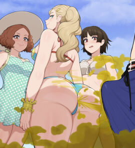 1boy 3girls afrobull ann_takamaki ass atlus bikini bubble_ass bubble_butt edit erection_under_clothes fart fart_cloud fart_fetish fart_on_dick farting female haru_okumura makoto_niijima male penis persona persona_5 ren_amamiya swimsuit thick_thighs third-party_edit thong thong_bikini