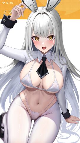 1girls absurd_res absurdres arm_above_head arm_support arm_up belly belly_button big_breasts bikini bikini_bottom bikini_top black_footwear black_necktie black_shoes black_wrist_cuffs blanc_(nikke) blush blush_face blushed_face blushing_at_viewer blushing_face blushing_female breasts brown-eyed_female brown_eyes bunny_ears busty busty_female cleavage cleft_of_venus collar collarbone curvy curvy_body curvy_female curvy_figure curvy_hips dot_nose elbows embarrassed_exposed_female embarrassed_expression embarrassed_female eyebrows_visible_through_hair female female_focus female_only fingernails fingers footwear goddess_of_victory:_nikke groin hand_above_head hand_up high_resolution highres hourglass_figure large_breasts lean_figure legs legs_closed legs_together legwear light-skined_female light-skinned_female light_skin long_hair looking_at_viewer micro_bikini nail_polish nails narrow_waist navel necktie oerba_yun_fang open_mouth open_mouth_smile pantyhose parted_lips pussy shoes shoulders simple_background sitting slender_body slender_waist slim_female slim_waist sling_bikini smooth_skin solo stockings string_bikini swimsuit swimwear thick_thighs thigh_gap thighs thin_waist tongue upper_body v-line white-haired_female white_background white_bikini white_bikini_bottom white_bikini_top white_bunny_ears white_collar white_eyebrows white_fingernails white_hair white_legwear white_micro_bikini white_nail_polish white_nails white_pantyhose white_sling_bikini white_stockings white_string_bikini white_swimsuit white_swimwear wide_hips wrist_cuffs yellow-eyed_female yellow_eyes ym-1