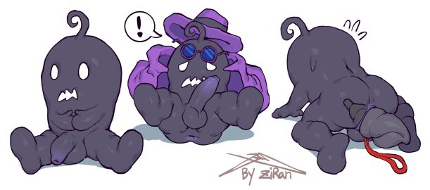 2024 all_fours anal anal_masturbation anal_sex anthro anus ass backsack balls ballsack bodily_fluids clothing emanata erection exclamation_point eyewear featureless_feet feet flaccid foreskin genitals glasses hat headgear headwear hi_res humanoid humanoid_genitalia humanoid_penis jacket krobus_(stardew_valley) male male_focus male_only masturbation no_humans object_in_ass open_mouth penetration penis purple_clothing purple_hat purple_headwear purple_jacket purple_penis purple_topwear soles solo speech_bubble spirit sweat sweatdrop sweatdrop_(iconography) topwear uncircumcised white_eyes zi_ran