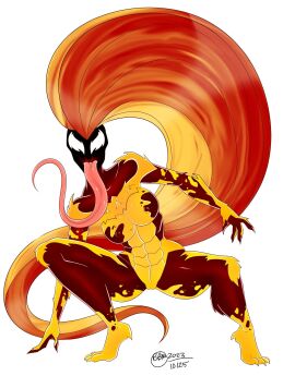 1girls abs alien alien_girl alien_humanoid breasts bunbunmuffinart female long_hair long_tongue marvel marvel_comics mary_jane_watson medium_breasts nipple_bulge pussy scream_(spider-man) solo solo_female spider-man_(series) symbiote thighs vagina white_background white_eyes