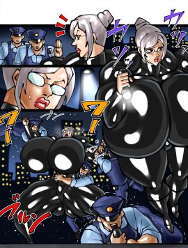 1girls 4boys arrested big_breasts black_bodysuit bodysuit breasts comic female female_focus giant_breasts giant_tits gigantic_breasts gigantic_tits glasses huge_breasts large_breasts large_tits male massive_breasts massive_tits negoto_(nego6) police police_hat police_officer police_uniform policeman prison_school shiraki_meiko tagme thick_thighs thighs tight_clothing