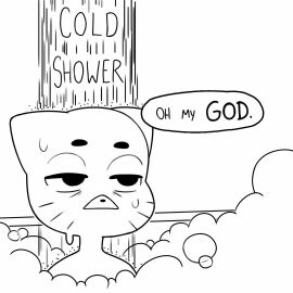 1:1 2025 angry animated anthro bathroom bathtub bubble cartoon_network dialogue domestic_cat english_text felid feline felis furry gumball_watterson looking_tired male mammal monochrome no_sound offscreen_character onomatopoeia short_playtime shower slideshow soap_bubbles solo sound_effects speech_bubble subtle_animation tagme text the_amazing_world_of_gumball video wet wtperv young