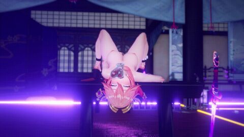 1girls animated female genshin_impact masturbating_during_fellatio masturbation oral orgasm yae_miko yerrrg