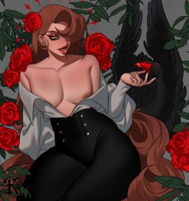 1boy artist_request brown-haired_male brown_hair brunette_hair eros_(krow07) femboy feminine_male krow07 light-skinned_male light_skin lipstick long_hair male no_pupils original original_character red_lipstick solo solo_male white_eyes