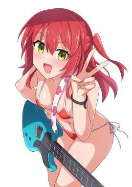 1girls ass bikini bocchi_the_rock! breasts female guitar happy human human_only ka-9 kita_ikuyo legs light-skinned_female light_skin looking_at_viewer no_sex nude nude_female open_eyes open_mouth peace_sign pixiv red_hair red_skin short_hair smile solo standing swimsuit tagme thick_thighs thighs white_background