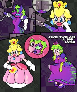 absurd_res anthro big_penis bodily_fluids bopper_doll bound cereal_squish clothing cover cover_art cover_page crown dress encasement genital_fluids genitals glistening glistening_body headgear hi_res huge_cock human hydraulic_press hyper hyper_genitalia hyper_penis inflatable latex latex_clothing latex_skinsuit male mammal mario_(series) nintendo null_bulge penis permanent permanent_smile precum princess_peach skinsuit slime solo suiting super_crown tenting tight_clothing transformation what what_has_science_done wobble