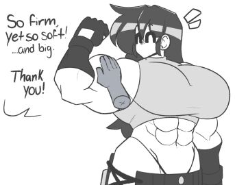 abs big_breasts black_hair breasts closed_eyes dialogue female flexing flexing_bicep happy happy_female marie_(tag-a-long) meme_reference mime mime_girl mouthless mouthless_female muscles muscular muscular_female original original_art original_artwork tag-a-long touching_bicep white_body white_skin