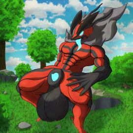 1:1 abs absurd_res animal_genitalia anthro balls big_balls big_sheath feyhuevina generation_6_pokemon genitals hi_res huge_balls huge_sheath hyper hyper_balls hyper_genitalia legendary_pokemon male muscular muscular_anthro muscular_male nintendo pecs pokemon pokemon_(species) sheath solo thick_thighs tongue tongue_out yveltal