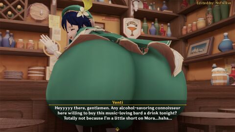 1boy 3d ass ass_bigger_than_head ass_bigger_than_torso ass_focus atool big_ass black_hair bottom_heavy bubble_ass bubble_butt bulge clothing dialogue fat_ass femboy genshin_impact huge_ass hyper hyper_ass indoors large_ass looking_at_viewer looking_back male male_only massive_ass oakensfm png sitting sitting_on_chair tavern text thick_ass venti_(genshin_impact) woodworksfm