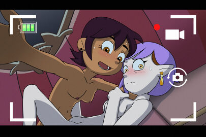 2girls amity_blight blush breasts camera_pov camera_view dark-skinned_female dark_skin female female_only lesbian light-skinned_female light_skin luz_noceda multiple_females multiple_girls no_watermark purple_hair tagme the_owl_house yuri