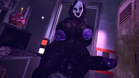 1futa 3d breasts five_nights_at_freddy's futanari huge_breasts huge_cock intersex looking_at_viewer marionette_(fnaf) penis puppet_(fnaf) rayhuma rule_63 solo tagme