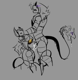 2d alice_(murder_drones) blowjob cum cum_in_mouth cum_inflation cumflation dickgirl fellatio female futa_on_female futa_sans_balls futanari glitch_productions humanoid inflation intersex mak_aholic murder_drones nori_(murder_drones) oral oral_penetration orange_eyes penetration purple_eyes robot robot_humanoid screen_face sex sketch tail