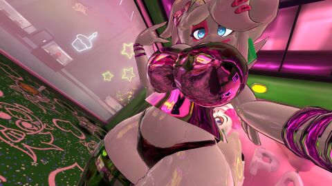 ass big_ass big_breasts bottom_view bracelet breasts chica_(cally3d) chica_(fnaf) chiku curvy fat_ass female five_nights_at_freddy's fnia fredina's_nightclub glamrock_chica_(fnaf) glamrock_chiku hair_clips reflective_body reflective_clothing security_breach selfie shiny_clothes shiny_skin solo thicc thick thick_thighs thong tummy vrchat vrchat_avatar