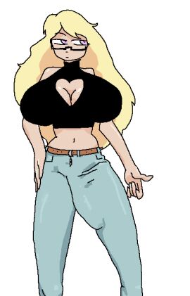 1futa aliasing belly_button belt big_penis blonde_hair boob_window breasts bulge bulge_down_leg cleavage_cutout clothed clothing crop_top erection female fully_clothed futa_only futanari glasses huge_breasts human intersex jeans large_breasts light-skinned_female light-skinned_futa light_skin long_hair penis standing tg34w321 top_heavy violet_eyes white_background